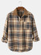 Mens Vintage Plaid Casual Fit Cotton Long Sleeve Henley Shirts With Pocket - Brown