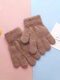 Unisex Dacron Knitted Solid Color Full Finger Thick Autumn Winter Warmth Gloves - Coffee