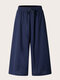 Plus Size Solid Pocket Elastic Waist Drawstring Loose Pants - Navy