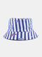 Unisex Cotton Double-sided Stripe Sailboat Anchor Rudder Printing All-match Sunshade Bucket Hat - #02