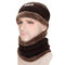 Men Knitted Slouch Beanie Hat Scarf Set Lining Coral Fleece Double Layers Warm Ski Outdoor Cap - Coffee