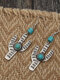 Vintage Carved Cactus Beaded Turquoise Alloy Earrings - Silver