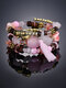 Vintage Multi-shape Beaded Tassel Agate Glass Alloy Elastic Multi-layer Bracelet - Pink
