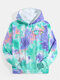 Mens Multi-Color Tie-Dye Relaxed Fit Casual Hoodie With Kangaroo Pocket - Green