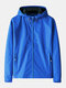 Mens Outdoor Sport Waterproof Quick Dry Zipper Pocket Drawstring Hooded Jackets - Blue