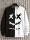 Mens Funny Smile Contrast Patchwork Crew Neck Pullover Sweatshirts Winter - White