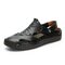 Men Two Ways Hand Stitching Closed Toe Leather Sandals - Black