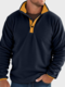 Mens Contrast Patchwork Stand Collar Fleece Casual Pullover Sweatshirts Winter - Navy