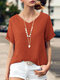 Women Solid High-low Hem V-neck Short Sleeve T-shirt - Orange