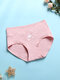 1PCS Women Cotton Heart Pinstripe Printed Wide Waistband Comfy High Waisted Panties - #04