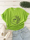 Women Cartoon Moon Sun Print O-neck Short Sleeve Casual T-Shirt - Green