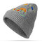 Women Wool Embroidery Warm Knitted Hats Winter Casual Elastic Beanie Cap - Grey