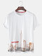 Mens City Building Print 100% Cotton Short Sleeve T-Shirts - White