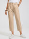 Solid Color Plain Pocket Button Casual Pants For Women - Khaki