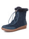 Women Adjustable Slip On Suede Casual Winter Short-Calf Snow Boots - Blue
