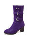 Women Large Size Pointed Toe Elegant Chunky Heel Mid-Calf Boots - Purple