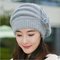 Warm Knitted Beret Skullies Crochet Bonnet Fur Hat - Gray
