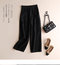 Professional wide leg elastic waist loose cotton and linen pants - Black