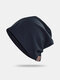 Unisex Cotton Solid Color Striped Musical Note Letter PU Label All-match Breathable Brimless Beanie Hat - Black