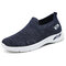 Men Soft Sole Round Toe Wearable Knitted Fabric Walking Shoes - Blue