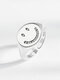 Trendy Simple Carved Inlaid Rhinestones Smile Face Pattern Seal-shaped Opening Adjustable Copper Ring - Silver