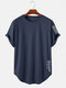 Mens Letter Japanese Print High Low Curved Hem Short Sleeve T-Shirts - Navy