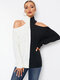 Contrast Color Off-shoulder Loose Long Sleeve Sweater - White
