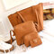 Women PU Leather Handbag Set 4 Pcs Solid Tote Bag  - Brown 1
