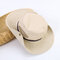 Mens Womans Canvas Visor Bucket Fisherman Hat Foldable Breathable Adjustable Chin Strap - Beige