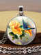 Alloy Glass Hummingbird Floral Pattern Printed Necklace Pendant For Women - Silver