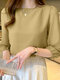Check Pattern Crew Neck 3/4 Sleeve Casual Blouse - Yellow