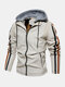 Mens Contrast Side Stripe PU Leather Zipper Casual Hooded Jackets - Beige