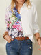 Vintage Calico Print Long Sleeve Lapel Collar Patchwork Shirt For Women - White