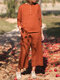 Solide Bouton Poche Coton Décontracté Deux Pièces Costume - Orange