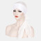 Women Forehead Cross Beanie Hat Solid Color Fashion Chiffon With Long Tail  - White