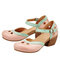 Women Vintage Hollow Buckle Strap Chunky Heel Clogs D'Orsay Mary Jane Pumps - Pink