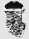 Mens Camo Color Block Stitching Letter Embroidered Two Pieces Outfits - Gray