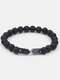 Vintage Black Volcanic Stone Geometric-shaped Beads Bracelets - Black