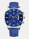 10 Colors PU Leather Men Business Watch Decorated Pointer Calendar Quartz Watch - Blue Band Silver Case Blue Dial 