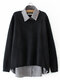 Solid Color Fake Two Piece Long Sleeve Sweater For Women - Black