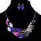 Vintage Pendant Jewelry Set Sea Taro Flower Peacock Tail Pendant Chain Necklace Earrings for Women - Purple