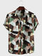 Mens 100%Cotton Color Block Chest Pocket Turn Down Collar Short Sleeve Shirts - Brown