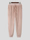 Plush Pajamas Pants Warm Home Trousers Solid Color Comfortable Long Jogger Pants - Pink