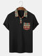 Chemises de golf à manches courtes à imprimé géométrique vintage pour hommes - Noir