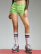 Sólido ajustable Cinturón Shorts con cremallera y hebilla para Mujer - Verde