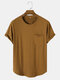 Hombres algodón liso bolsillo en el pecho hogar casual suelta manga corta camiseta 11 colores - café
