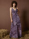 Retro Ethnic Pattern Adjustable Strap Open Back Bohemian Maxi Dress - Purple