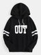 Mens Out Print Panel Casual Relaxed Fit Pullover Drawstring Hoodie - Black