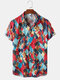 Mens Geometric Patterns Colorblock Lapel Short Sleeve Shirt - Blue