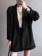 Solid Double Breasted Lapel Long Sleeve Blazer - Black
